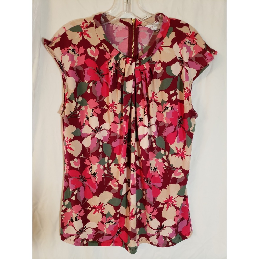 Women's Liz Claiborne Red Floral Short Sleeve Top Size L